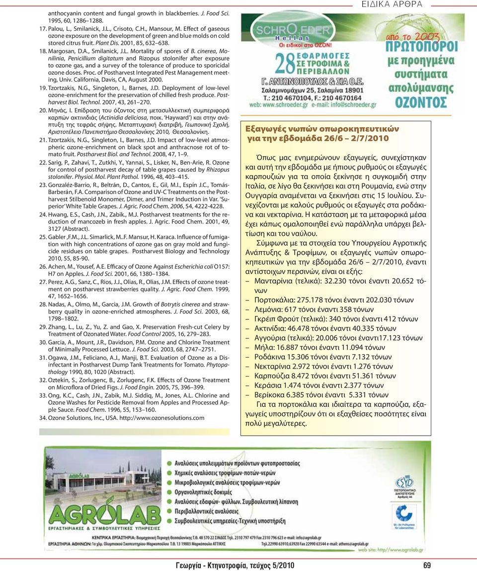 cinerea, Monilinia, Penicillium digitatum and Rizopus stolonifer after exposure to ozone gas, and a survey of the tolerance of produce to sporicidal ozone doses. Proc.