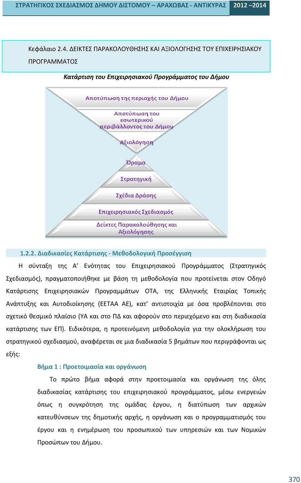 2. Διαδικασίες Κατάρτισης - Μεθοδολογική Προσέγγιση Η σύνταξη της Α Ενότητας του Επιχειρησιακού Προγράμματος (Στρατηγικός Σχεδιασμός), πραγματοποιήθηκε με βάση τη μεθοδολογία που προτείνεται στον