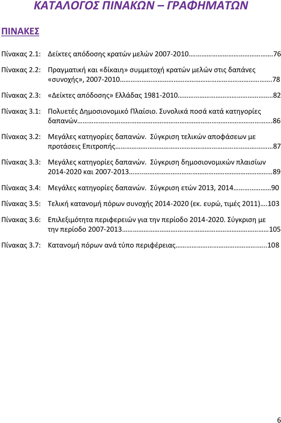 Σύγκριση τελικών αποφάσεων με προτάσεις Επιτροπής. 87 Πίνακας 3.3: Μεγάλες κατηγορίες δαπανών. Σύγκριση δημοσιονομικών πλαισίων 2014-2020 και 2007-2013.. 89 Πίνακας 3.4: Μεγάλες κατηγορίες δαπανών.