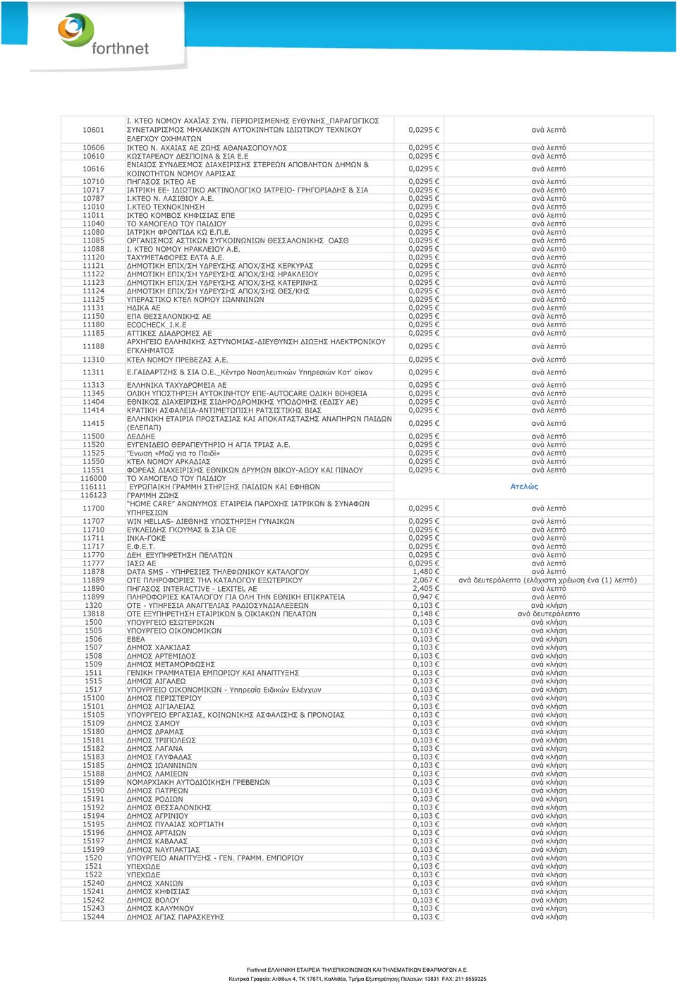 Ε 10616 ΕΝΙΑΙΟΣ ΣΥΝΔΕΣΜΟΣ ΔΙΑΧΕΙΡΙΣΗΣ ΣΤΕΡΕΩΝ ΑΠΟΒΛΗΤΩΝ ΔΗΜΩΝ & ΚΟΙΝΟΤΗΤΩΝ ΝΟΜΟΥ ΛΑΡΙΣΑΣ 10710 ΠΗΓΑΣΟΣ ΙΚΤΕΟ ΑΕ 10717 ΙΑΤΡΙΚΗ ΕΕ- ΙΔΙΩΤΙΚΟ ΑΚΤΙΝΟΛΟΓΙΚΟ ΙΑΤΡΕΙΟ- ΓΡΗΓΟΡΙΑΔΗΣ & ΣΙΑ 10787 Ι.ΚΤΕΟ Ν.