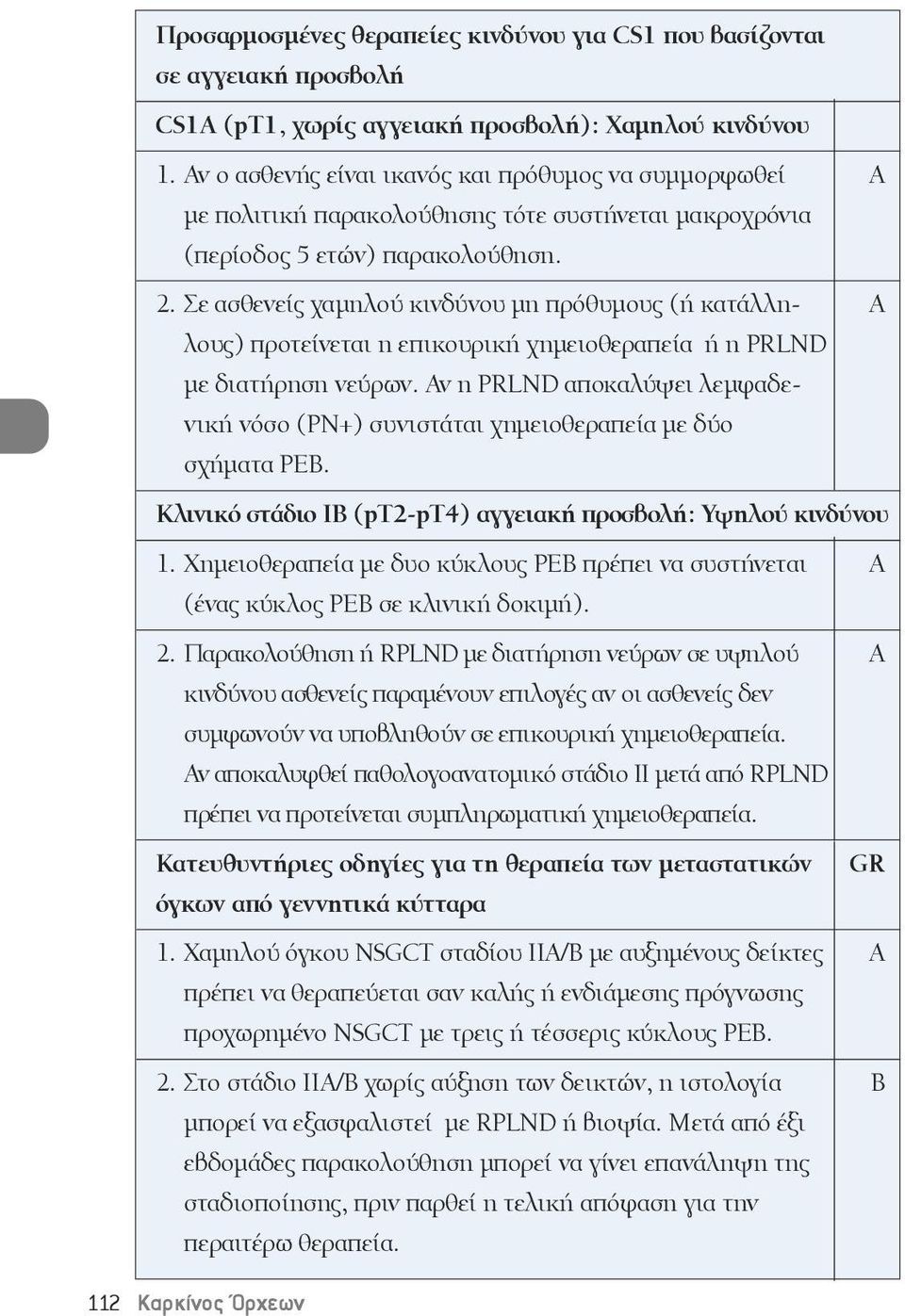 Σε ασθενείς χαμηλού κινδύνου μη πρόθυμους (ή κατάλλη- Α λους) προτείνεται η επικουρική χημειοθεραπεία ή η PRLND με διατήρηση νεύρων.