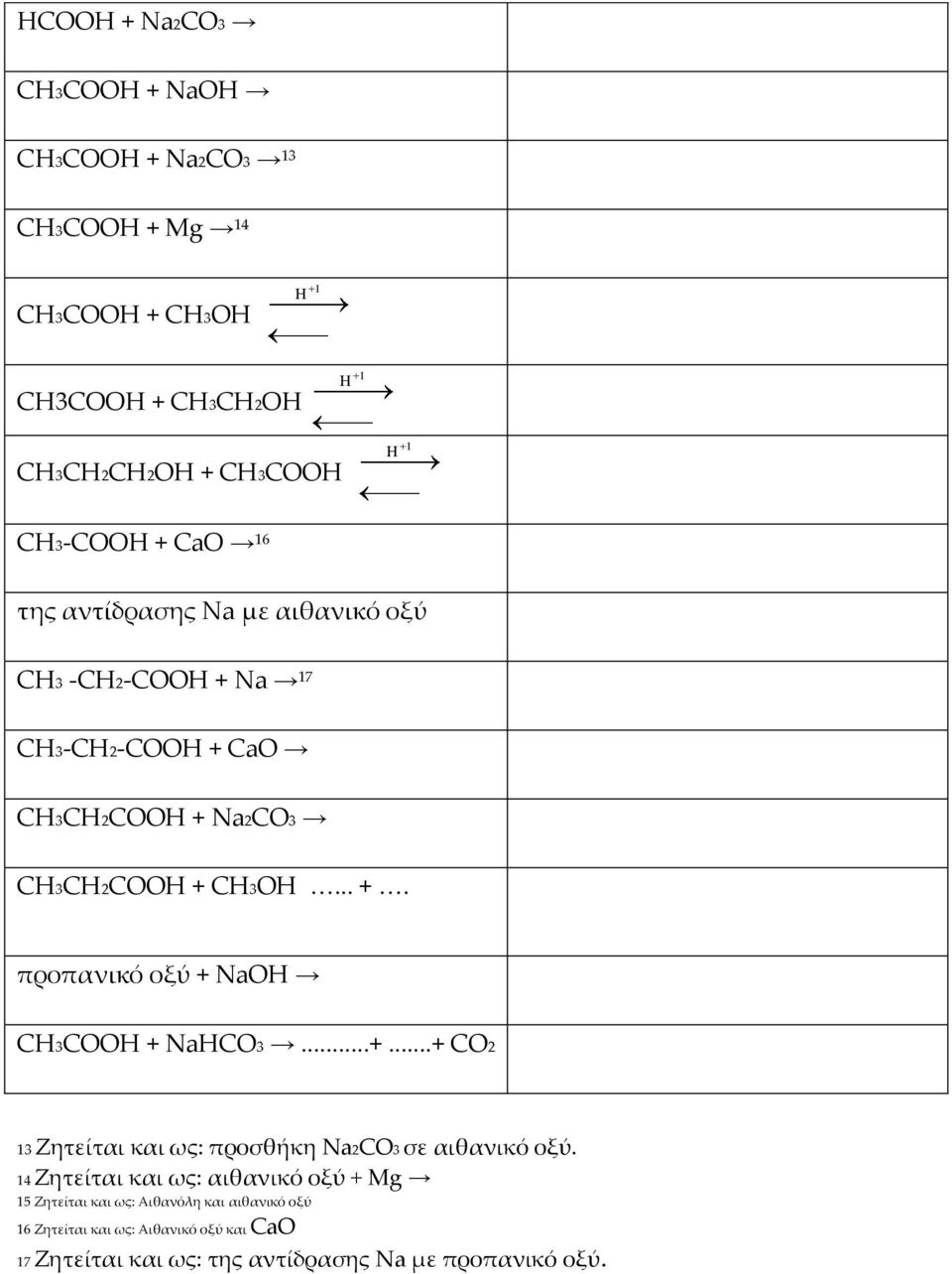 ..+...+ CO2 13 Ζητείται και ως: προσθήκη Na2CO3 σε αιθανικό οξύ.