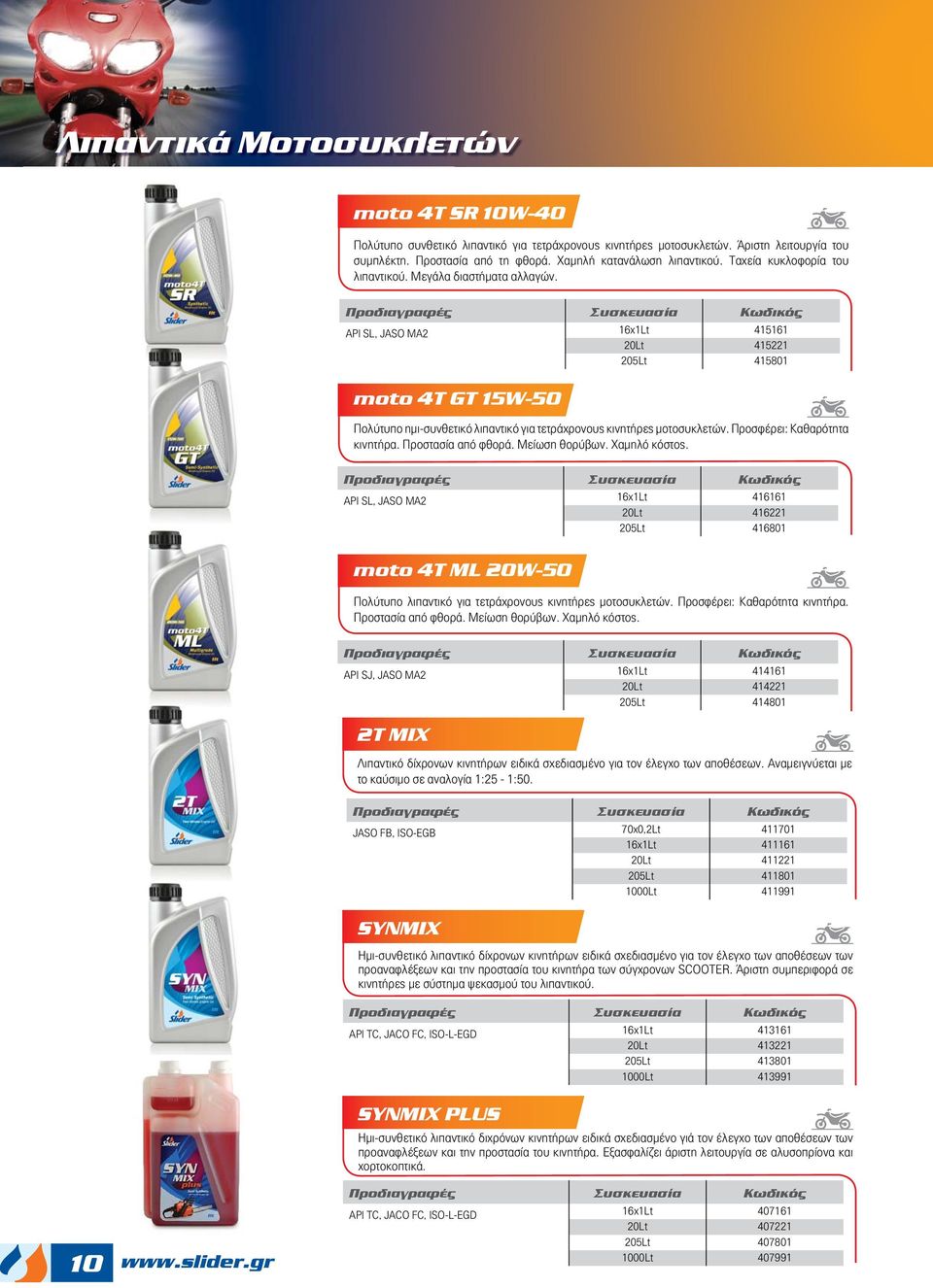 API SL, JASO MA2 16x1Lt 415161 20Lt 415221 205Lt 415801 moto 4T GT 15W-50 Πολύτυπο ημι-συνθετικό λιπαντικό για τετράχρονους κινητήρες μοτοσυκλετών. Προσφέρει: Καθαρότητα κινητήρα. Προστασία από φθορά.