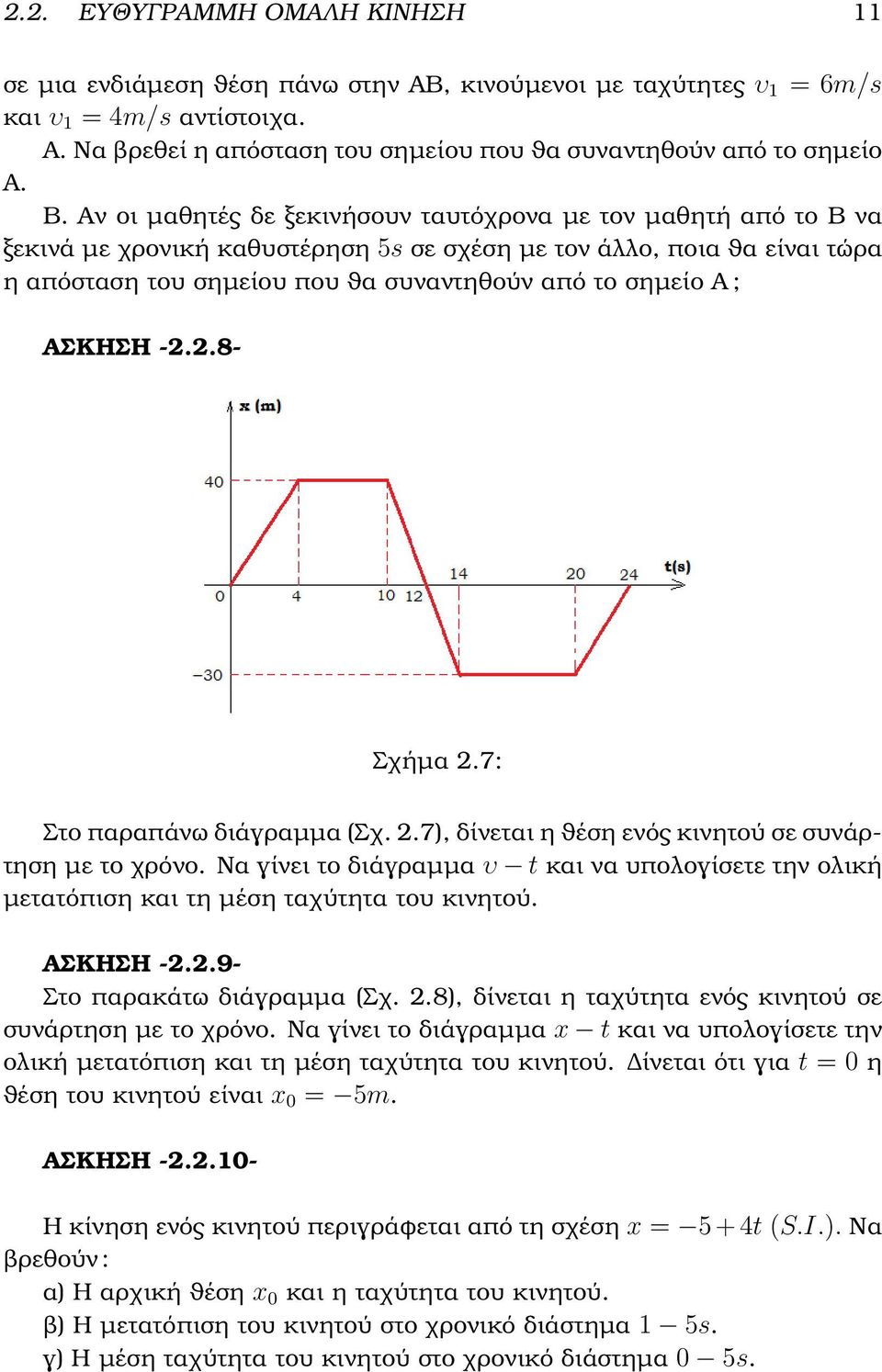 ; ΑΣΚΗΣΗ -2.2.8- Σχήµα 2.7: Στο παραπάνω διάγραµµα (Σχ. 2.7), δίνεται η ϑέση ενός κινητού σε συνάρτηση µε το χρόνο.