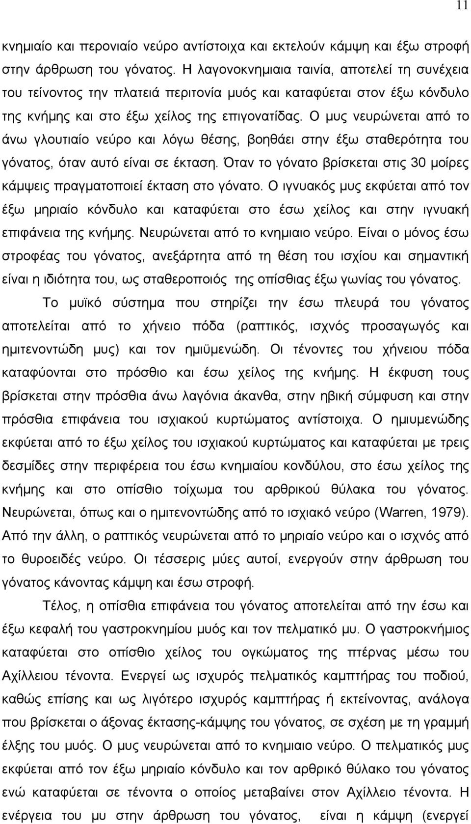 Ο μυς νευρώνεται από το άνω γλουτιαίο νεύρο και λόγω θέσης, βοηθάει στην έξω σταθερότητα του γόνατος, όταν αυτό είναι σε έκταση.