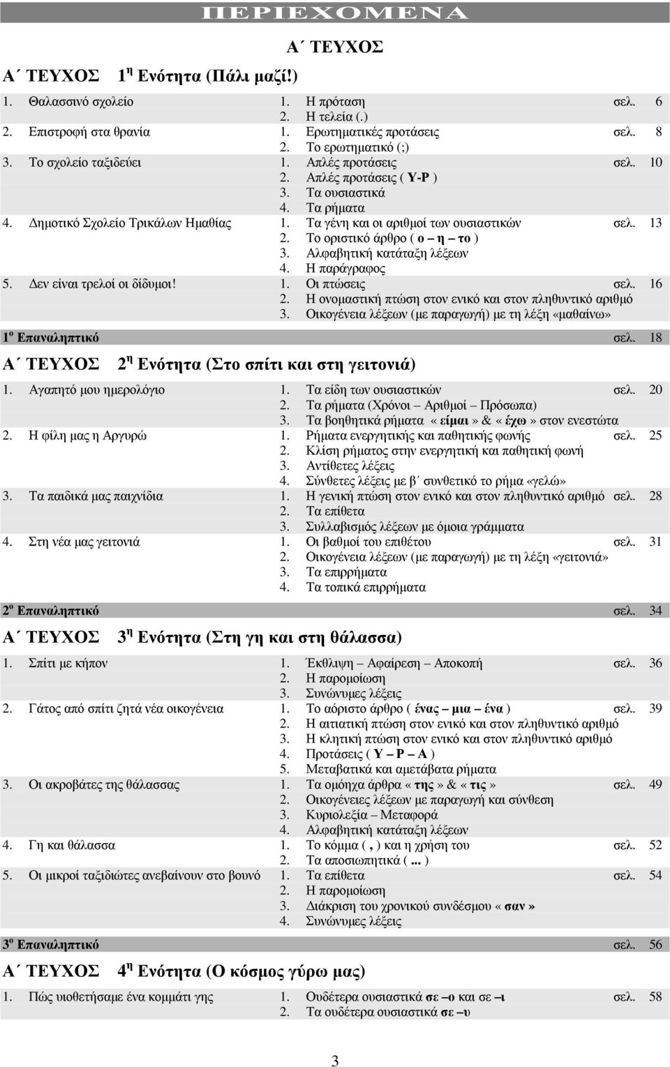 Το οριστικό άρθρο ( ο η το ) 3. Αλφαβητική κατάταξη λέξεων 4. Η παράγραφος 5. εν είναι τρελοί οι δίδυµοι! 1. Οι πτώσεις σελ. 16 2. Η ονοµαστική πτώση στον ενικό και στον πληθυντικό αριθµό 3.