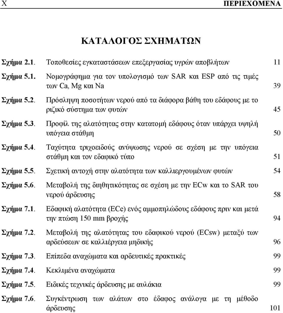 κατατομή εδάφους όταν υπάρχει υψηλή υπόγεια στάθμη 50 Ταχύτητα τριχοειδούς ανύψωσης νερού σε σχέση με την υπόγεια στάθμη και τον εδαφικό τύπο 51 Σχήμα 5.5. Σχετική αντοχή στην αλατότητα των καλλιεργουμένων φυτών 54 Σχήμα 5.