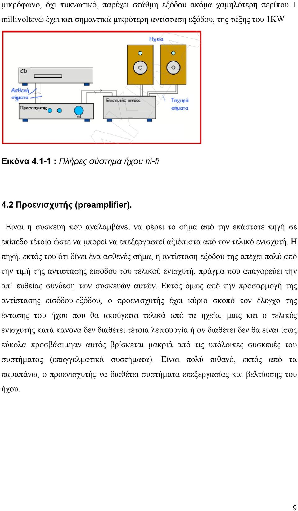 Η πηγή, εκτός του ότι δίνει ένα ασθενές σήμα, η αντίσταση εξόδου της απέχει πολύ από την τιμή της αντίστασης εισόδου του τελικού ενισχυτή, πράγμα που απαγορεύει την απ ευθείας σύνδεση των συσκευών