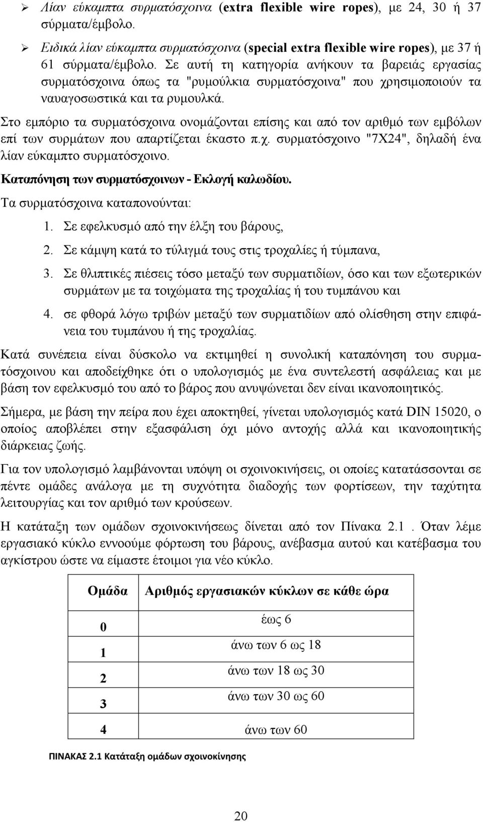 Στο εµπόριο τα συρµατόσχοινα ονοµάζονται επίσης και από τον αριθµό των εµβόλων επί των συρµάτων που απαρτίζεται έκαστο π.χ. συρµατόσχοινο "7Χ24", δηλαδή ένα λίαν εύκαµπτο συρµατόσχοινο.