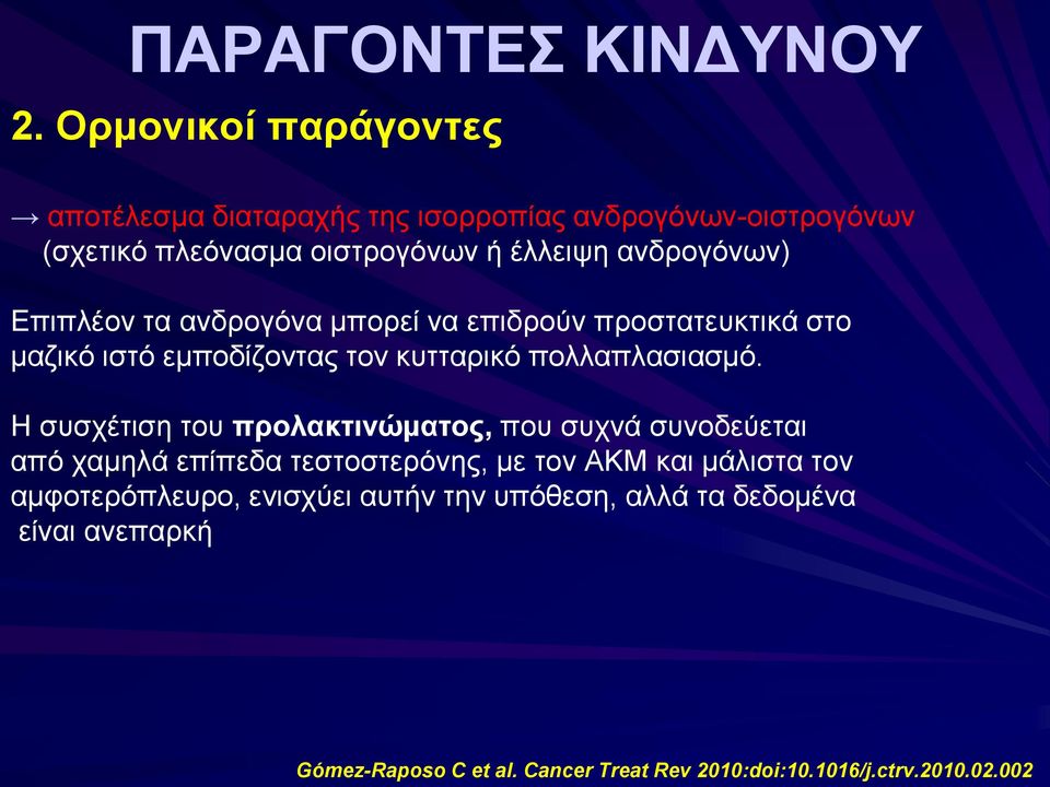 Επιπλέον τα ανδρογόνα μπορεί να επιδρούν προστατευκτικά στο μαζικό ιστό εμποδίζοντας τον κυτταρικό πολλαπλασιασμό.