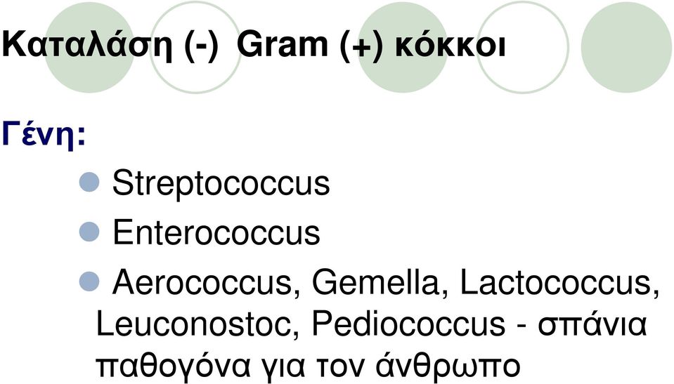 Gemella, Lactococcus, Leuconostoc,