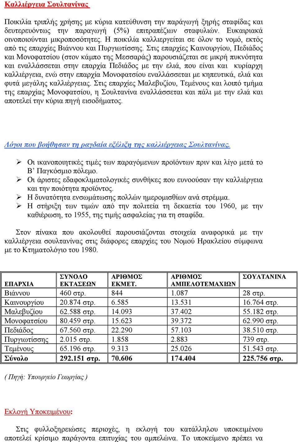 Στις επαρχίες Καινουργίου, Πεδιάδος και Μονοφατσίου (στον κάμπο της Μεσσαράς) παρουσιάζεται σε μικρή πυκνότητα και εναλλάσσεται στην επαρχία Πεδιάδος με την ελιά, που είναι και κυρίαρχη καλλιέργεια,