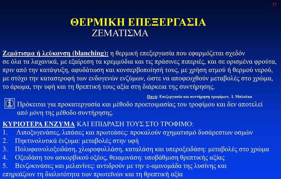 υφή και τη θρεπτική τους αξία στη διάρκεια της συντήρησης. Πηγή: Επεξεργασία και συντήρηση τροφίμων, Ι.