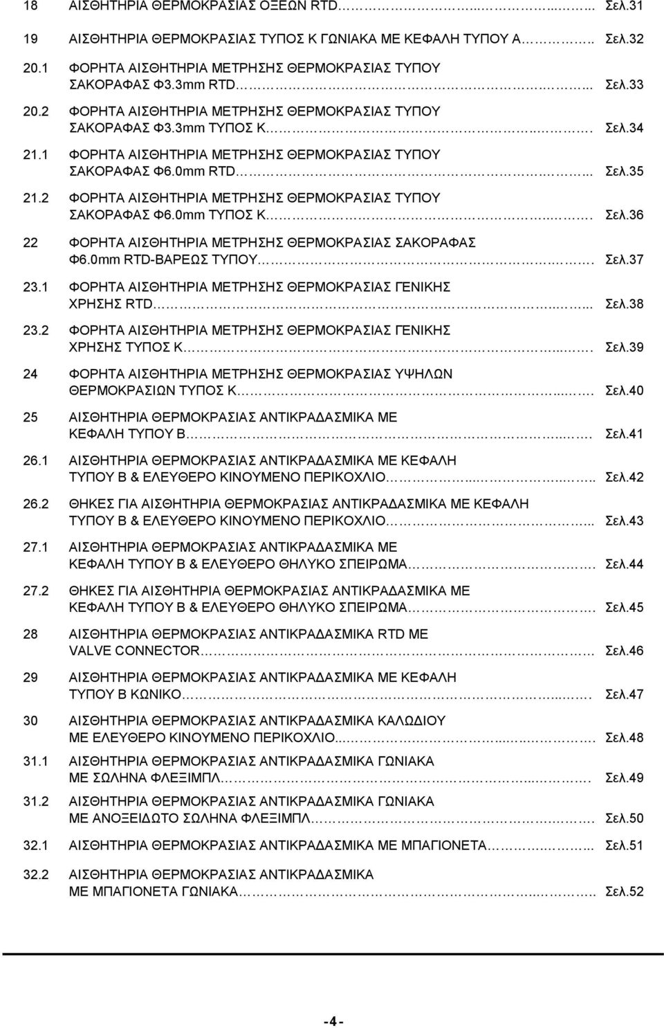 .. Σελ.36 22 ΦΟΡΗΤΑ AΙΣΘΗΤΗΡΙΑ ΜΕΤΡΗΣΗΣ Σ ΣΑΚΟΡΑΦΑΣ Φ6.0mm RTD-ΒΑΡΕΩΣ ΤΥΠΟΥ.. Σελ.37 23.1 ΦΟΡΗΤΑ AΙΣΘΗΤΗΡΙΑ ΜΕΤΡΗΣΗΣ Σ ΓΕΝΙΚΗΣ ΧΡΗΣΗΣ RTD..... Σελ.38 23.