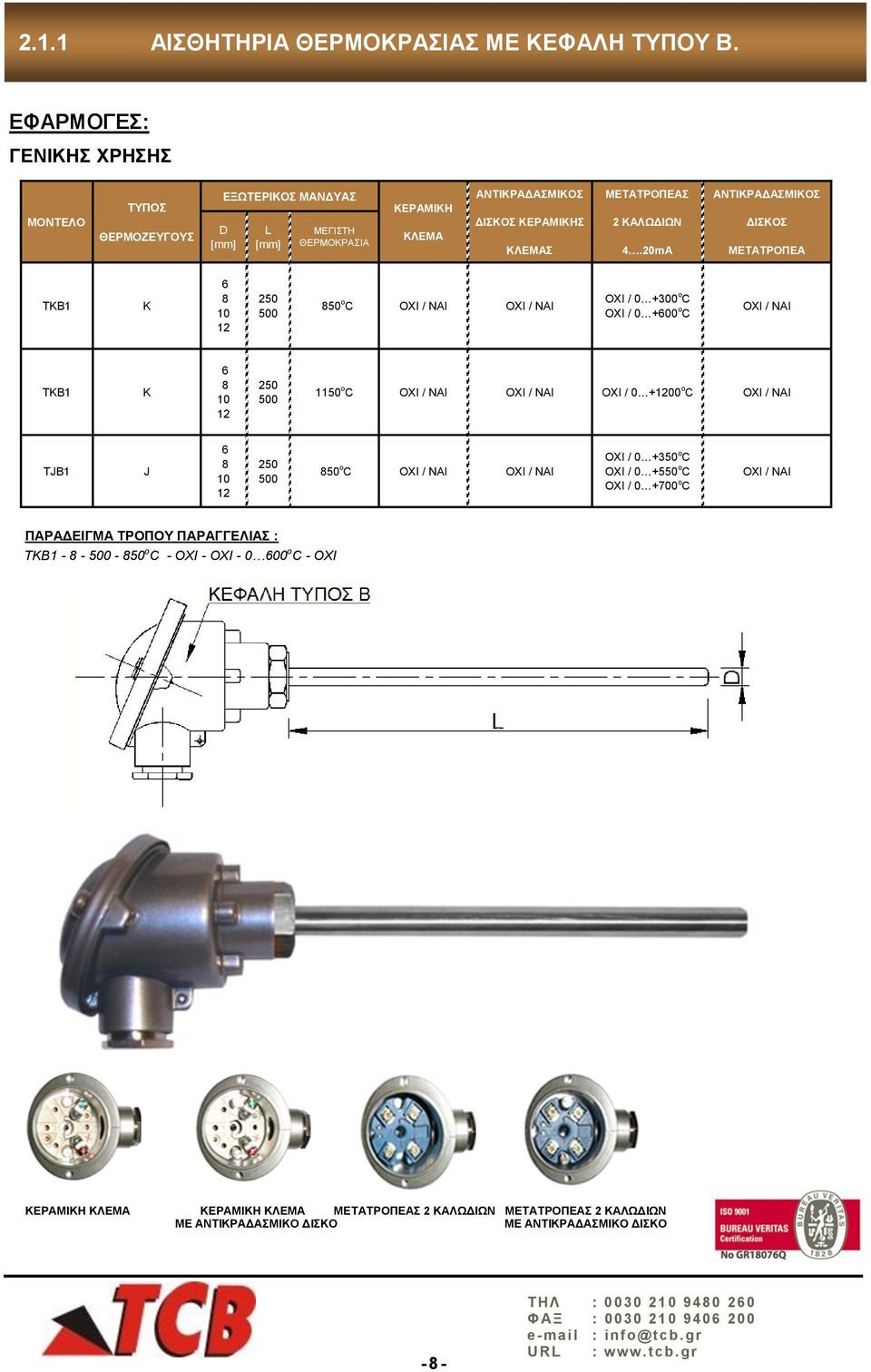 o C ΟΧΙ / ΝΑΙ ΟΧΙ / ΝΑΙ OXI / 0 +1 o C ΟΧΙ / ΝΑΙ ΤJB1 J 6 8 10 12 250 500 850 o C ΟΧΙ / ΝΑΙ ΟΧΙ / ΝΑΙ OXI / 0 +350 o C OXI / 0 +550 o C OXI / 0 +700 o C ΟΧΙ / ΝΑΙ