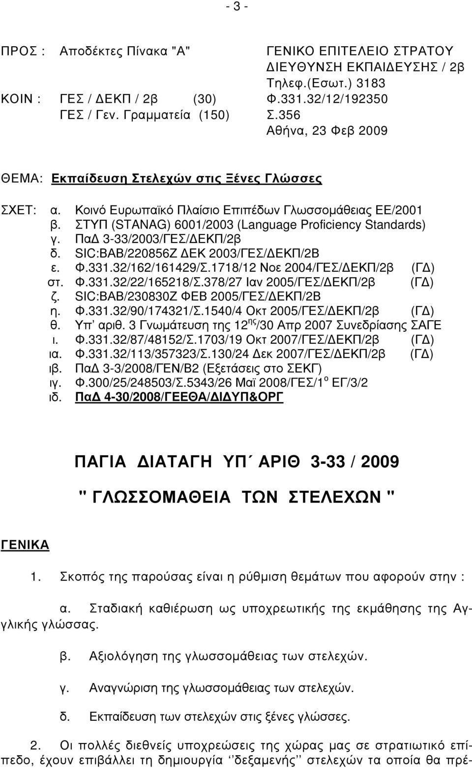 Πα 3-33/2003/ΓΕΣ/ ΕΚΠ/2β δ. SIC:ΒΑΒ/220856Ζ ΕΚ 2003/ΓΕΣ/ ΕΚΠ/2Β ε. Φ.331.32/162/161429/Σ.1718/12 Νοε 2004/ΓΕΣ/ ΕΚΠ/2β (Γ ) στ. Φ.331.32/22/165218/Σ.378/27 Ιαν 2005/ΓΕΣ/ ΕΚΠ/2β (Γ ) ζ.