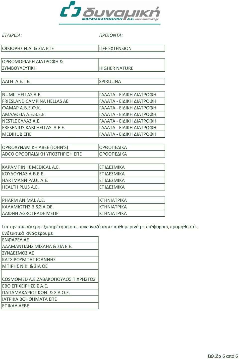 &ΣΙΑ ΟΕ ΔΑΦΝΗ AGROTRADE ΜΕΠΕ LIFE EXTENSION HIGHER NATURE SPIRULINA ΟΡΘΟΠΕΔΙΚΑ ΟΡΘΟΠΕΔΙΚΑ ΚΤΗΝΙΑΤΡΙΚΑ ΚΤΗΝΙΑΤΡΙΚΑ ΚΤΗΝΙΑΤΡΙΚΑ Για την αμεσότερη εξυπηρέτηση σας συνεργαζόμαστε καθημερινά με διάφορους