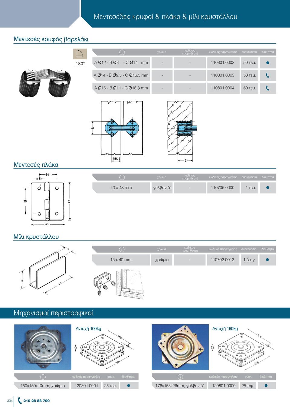 Μεντεσές πλάκα προμηθευτή 43 x 43 mm γαλβανιζέ 110705.0000 1 τεμ. Mίλι κρυστάλλου προμηθευτή 15 x 40 mm χρώμιο 110702.