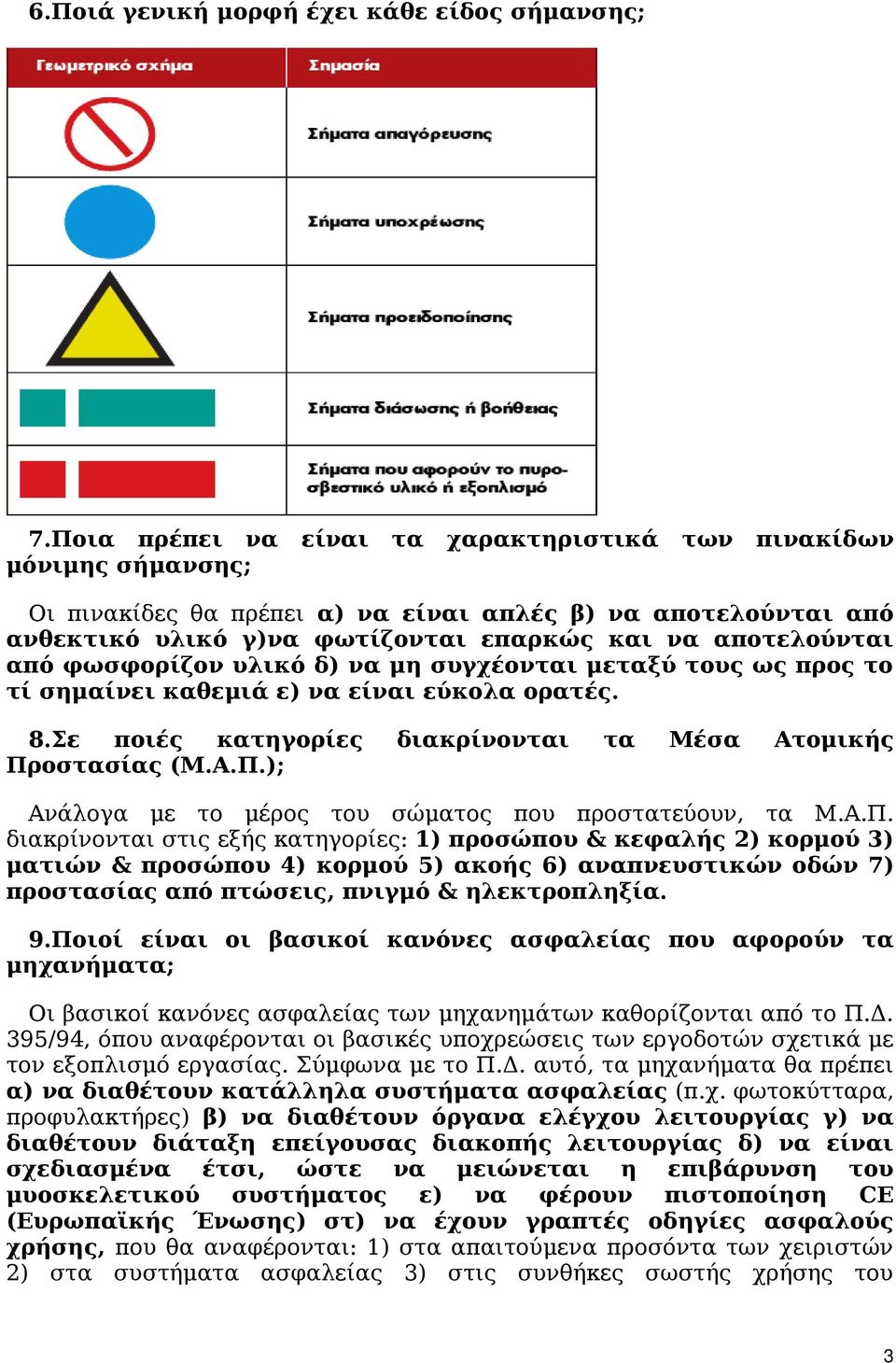 φωσφορίζον υλικό δ) να μη συγχέονται μεταξύ τους ως προς το τί σημαίνει καθεμιά ε) να είναι εύκολα ορατές. 8.Σε ποιές κατηγορίες διακρίνονται τα Μέσα Ατομικής Πρ