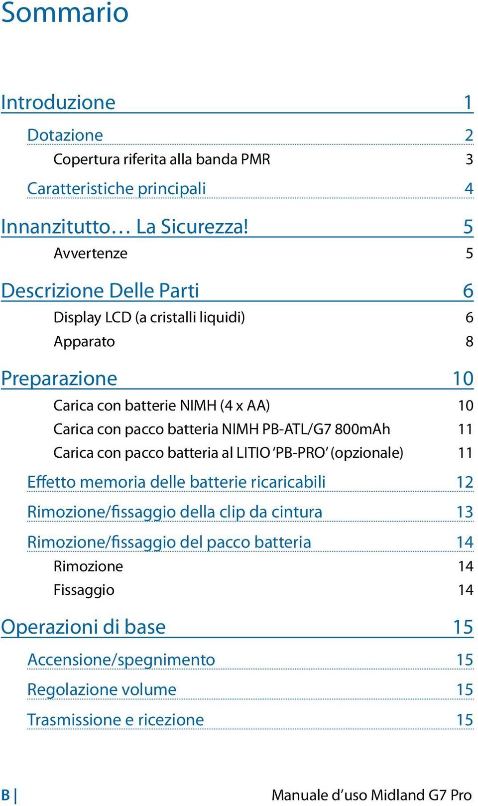 NIMH PB-ATL/G7 800mAh 11 Carica con pacco batteria al LITIO PB-PRO (opzionale) 11 Effetto memoria delle batterie ricaricabili 12 Rimozione/fissaggio della clip da