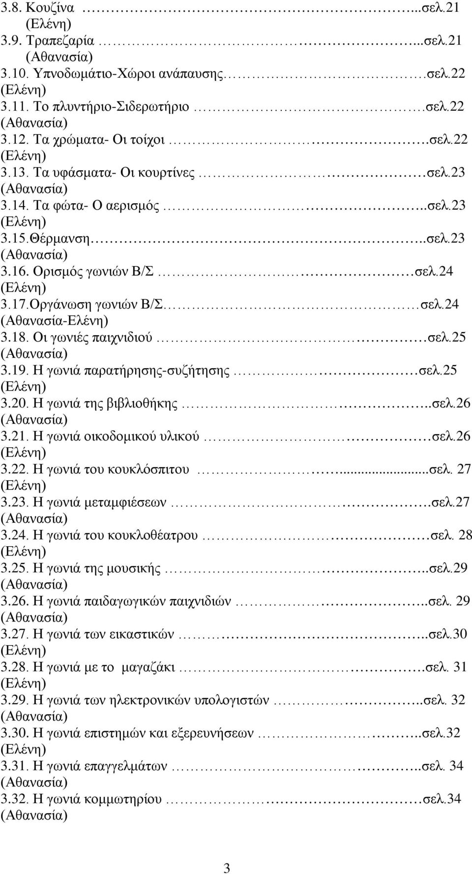 24 (Αθανασία-Ελένη) 3.18. Οι γωνιές παιχνιδιού σελ.25 (Αθανασία) 3.19. Η γωνιά παρατήρησης-συζήτησης σελ.25 (Ελένη) 3.20. Η γωνιά της βιβλιοθήκης..σελ.26 (Αθανασία) 3.21.
