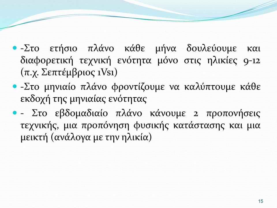 Σεπτέμβριος 1Vs1) -Στο μηνιαίο πλάνο φροντίζουμε να καλύπτουμε κάθε εκδοχή της