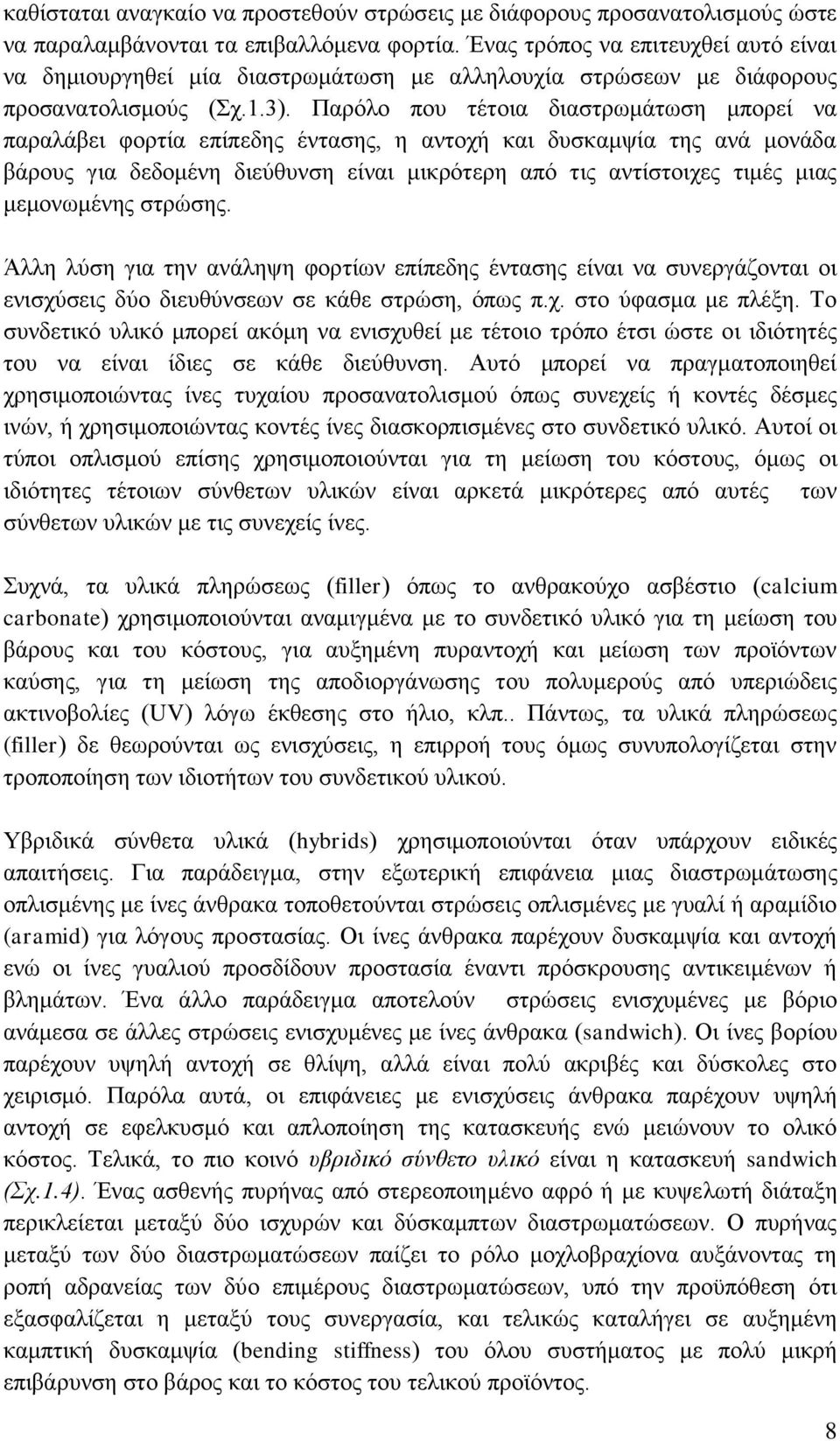 Παρόλο που τέτοια διαστρωμάτωση μπορεί να παραλάβει φορτία επίπεδης έντασης, η αντοχή και δυσκαμψία της ανά μονάδα βάρους για δεδομένη διεύθυνση είναι μικρότερη από τις αντίστοιχες τιμές μιας