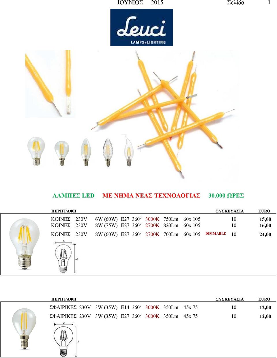 ο 2700Κ 820Lm 60x 5 16,00 ΚΟΙΝΕΣ 8W (60W) Ε27 360 ο 2700Κ 700Lm 60x 5 DIMMABLE