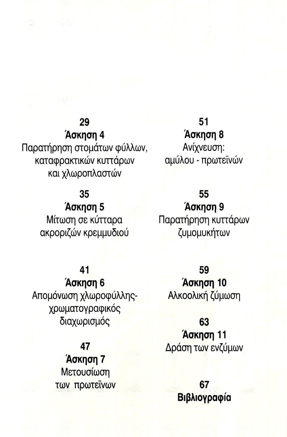 Παρατήρηση κυπάρων ζυμομυκήτων 41 Άσκηση 6 Απομόνωση χλωροφύλληςχρωματογραφικός διαχωρισμός 47