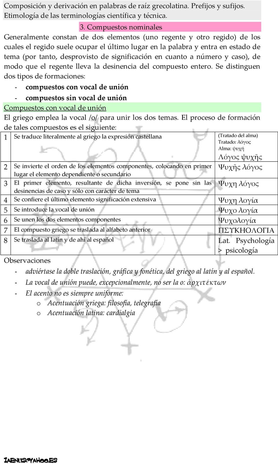 Se distinguen dos tipos de formaciones: - compuestos con vocal de unión - compuestos sin vocal de unión Compuestos con vocal de unión El griego emplea la vocal /o/ para unir los dos temas.