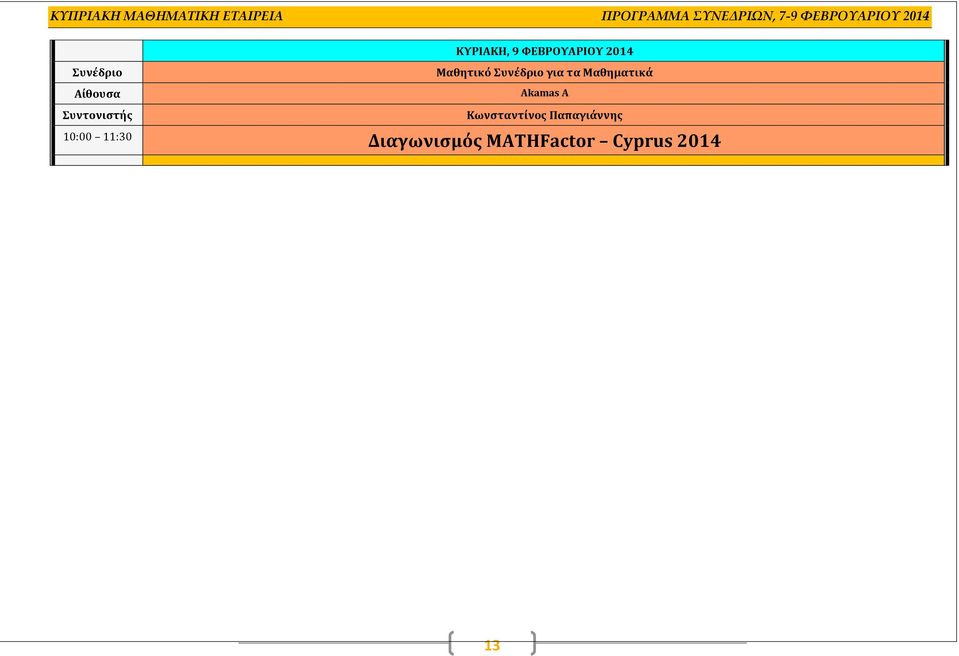 Μαθητικό Συνέδριο για τα Μαθηματικά Αίθουσα Akamas A