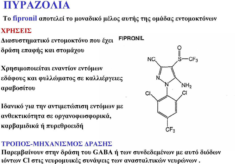 για την αντιμετώπιση εντόμων με ανθεκτικότητα σε οργανοφωσφορικά, καρβαμιδικά ή πυρεθροειδή ΤΡΟΠΟΣ-ΜΗΧΑΝΙΣΜΟΣ ΔΡΑΣΗΣ