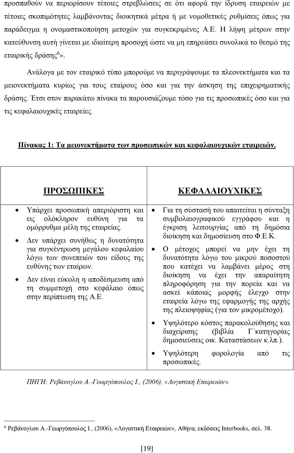 Ανάλογα με τον εταιρικό τύπο μπορούμε να περιγράψουμε τα πλεονεκτήματα και τα μειονεκτήματα κυρίως για τους εταίρους όσο και για την άσκηση της επιχειρηματικής δράσης.