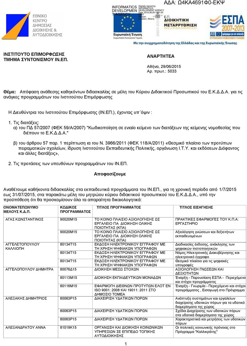 1 περίπτωση ια του Ν. 3966/2011 (ΦΕΚ 118/Α/2011) «Θεσµικό πλαίσιο των προτύπων πειραµατικών σχολείων, ίδρυση Ινστιτούτου Εκπαιδευτικής Πολιτικής, οργάνωση Ι.Τ.Υ.