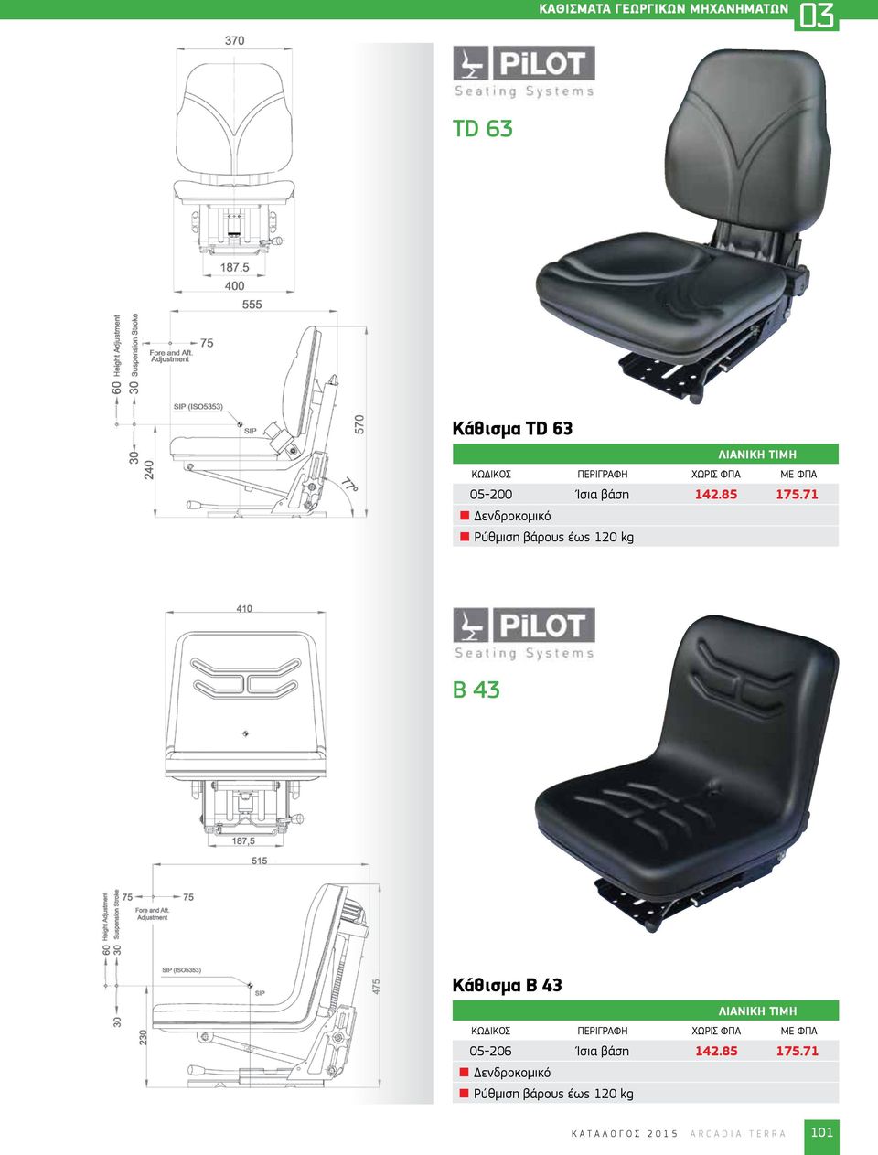 71 Δενδροκομικό Ρύθμιση βάρους έως 120 kg B 43