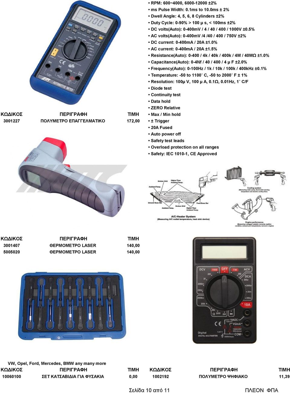 0% Capacitance(Auto): 0-4Nf / 40 / 400 / 4 µ F ±2.0% Frequency(Auto): 0-100Hz / 1k / 10k / 100k / 400kHz ±0.1% Temperature: -50 to 1100 C, -50 to 2000 F ± 1% Resolution: 100µ V, 100 µ A, 0.1Ω, 0.