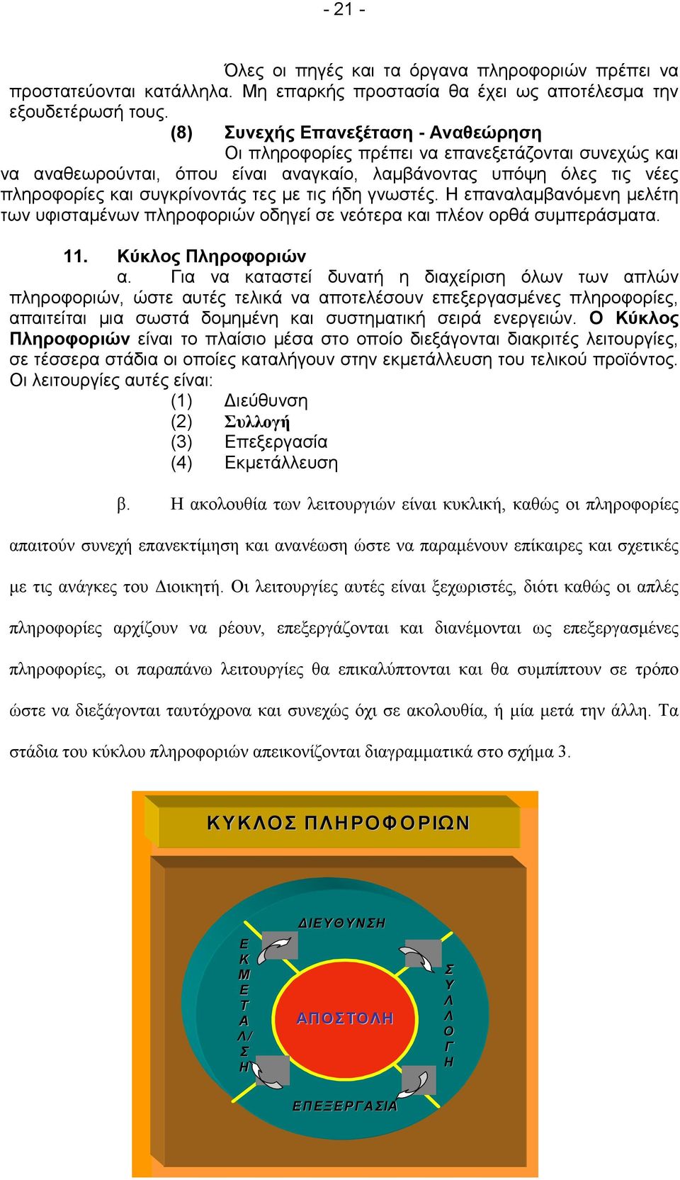 τις ήδη γνωστές. Η επαναλαµβανόµενη µελέτη των υφισταµένων πληροφοριών οδηγεί σε νεότερα και πλέον ορθά συµπεράσµατα. 11. Κύκλος Πληροφοριών α.