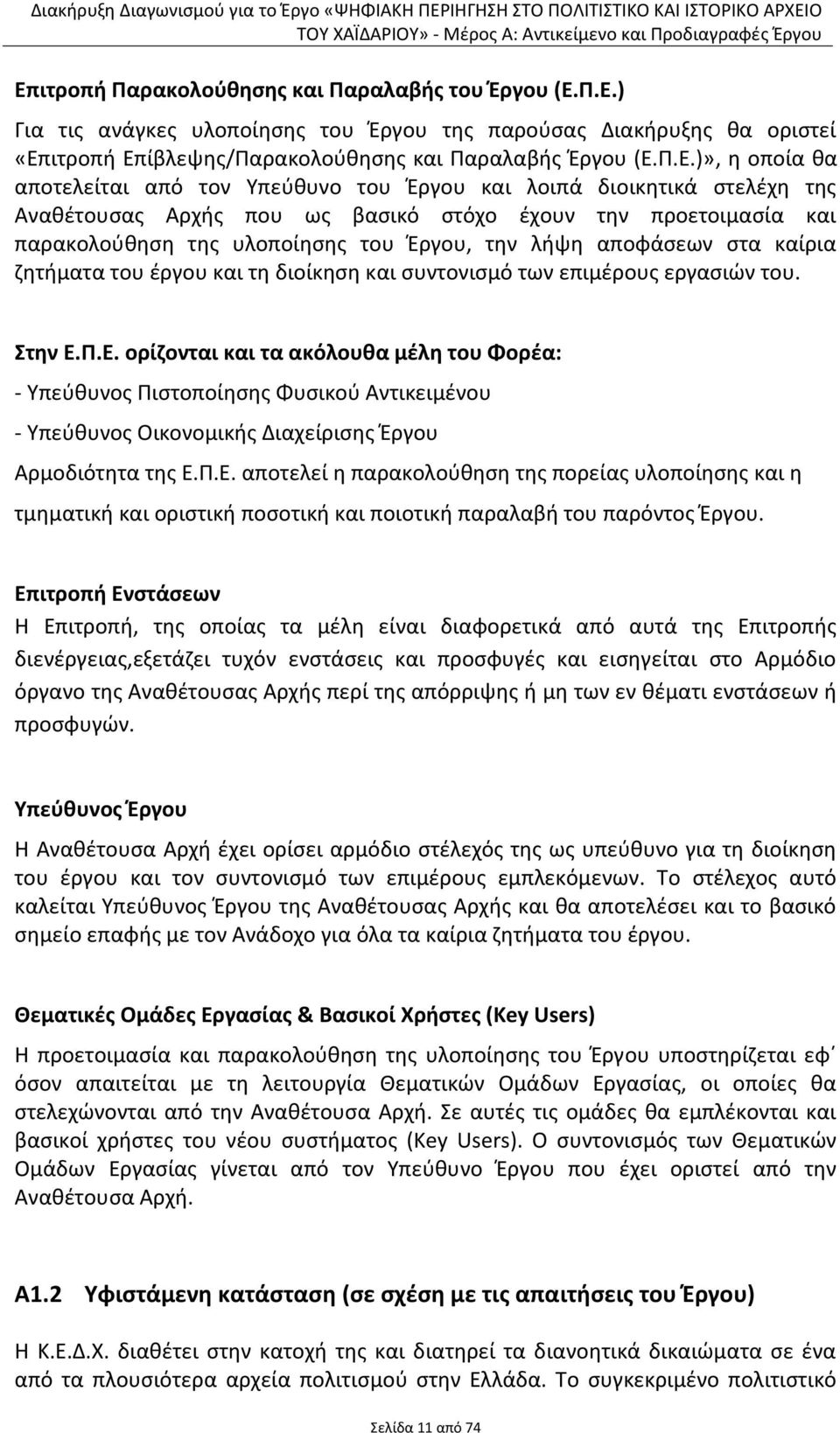 αποφάσεων στα καίρια ζητήματα του έργου και τη διοίκηση και συντονισμό των επιμέρους εργασιών του. Στην Ε.