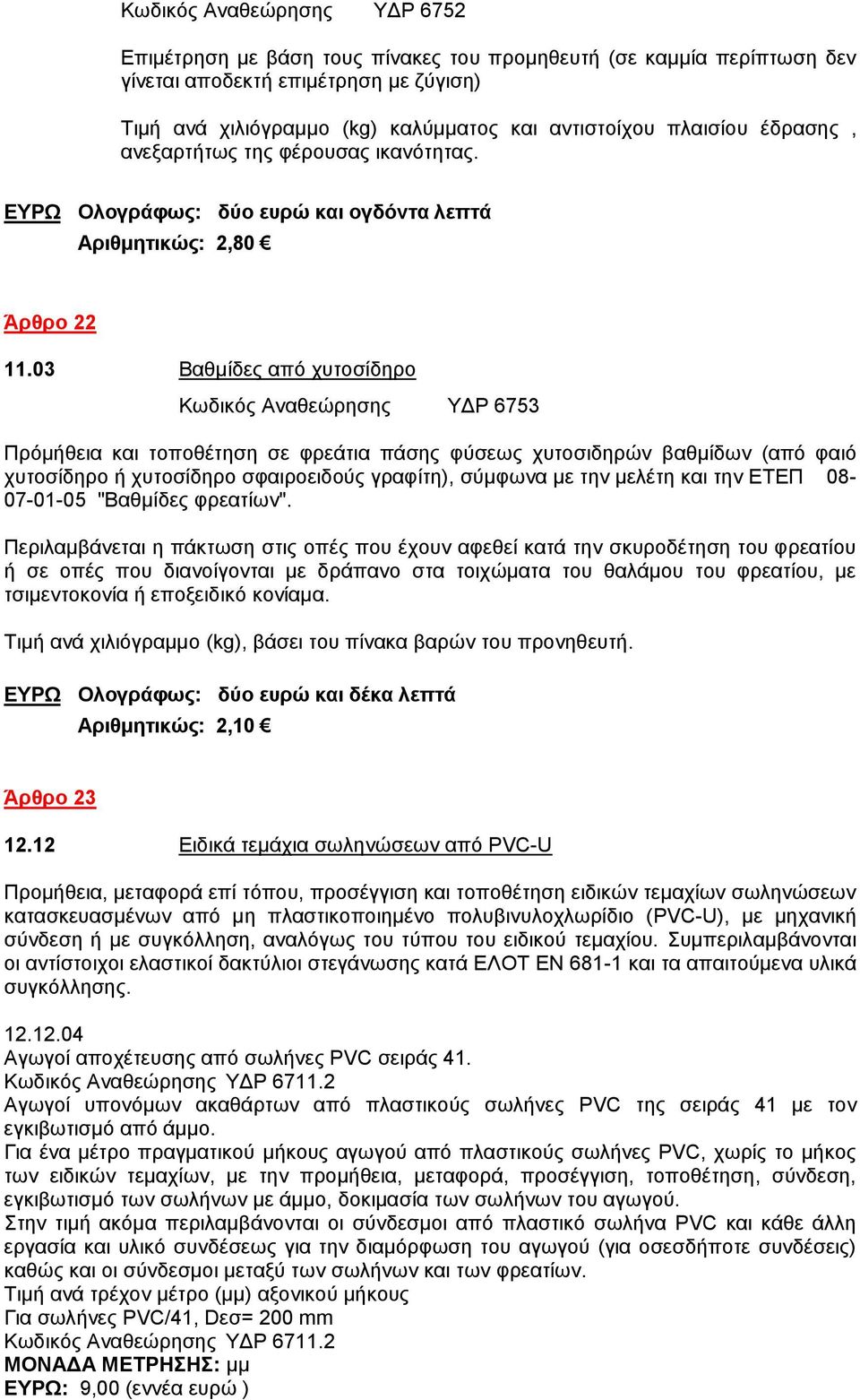 03 Βαθμίδες από χυτοσίδηρο Κωδικός Αναθεώρησης ΥΔΡ 6753 Πρόμήθεια και τοποθέτηση σε φρεάτια πάσης φύσεως χυτοσιδηρών βαθμίδων (από φαιό χυτοσίδηρο ή χυτοσίδηρο σφαιροειδούς γραφίτη), σύμφωνα με την