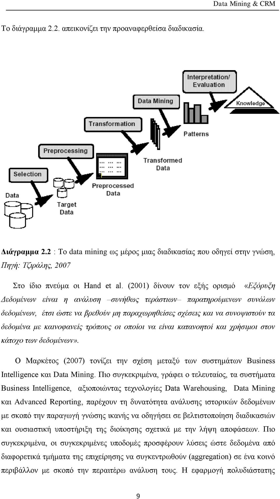 καινοφανείς τρόπους οι οποίοι να είναι κατανοητοί και χρήσιμοι στον κάτοχο των δεδομένων». Ο Μαρκέτος (2007) τονίζει την σχέση μεταξύ των συστημάτων Business Intelligence και Data Mining.