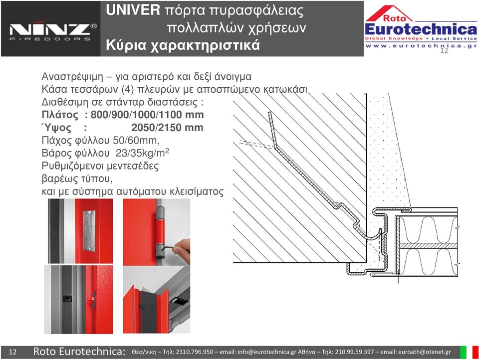 στάνταρ διαστάσεις : Πλάτος : 800/900/1000/1100 mm Ύψος : 2050/2150 mm Πάχος φύλλου