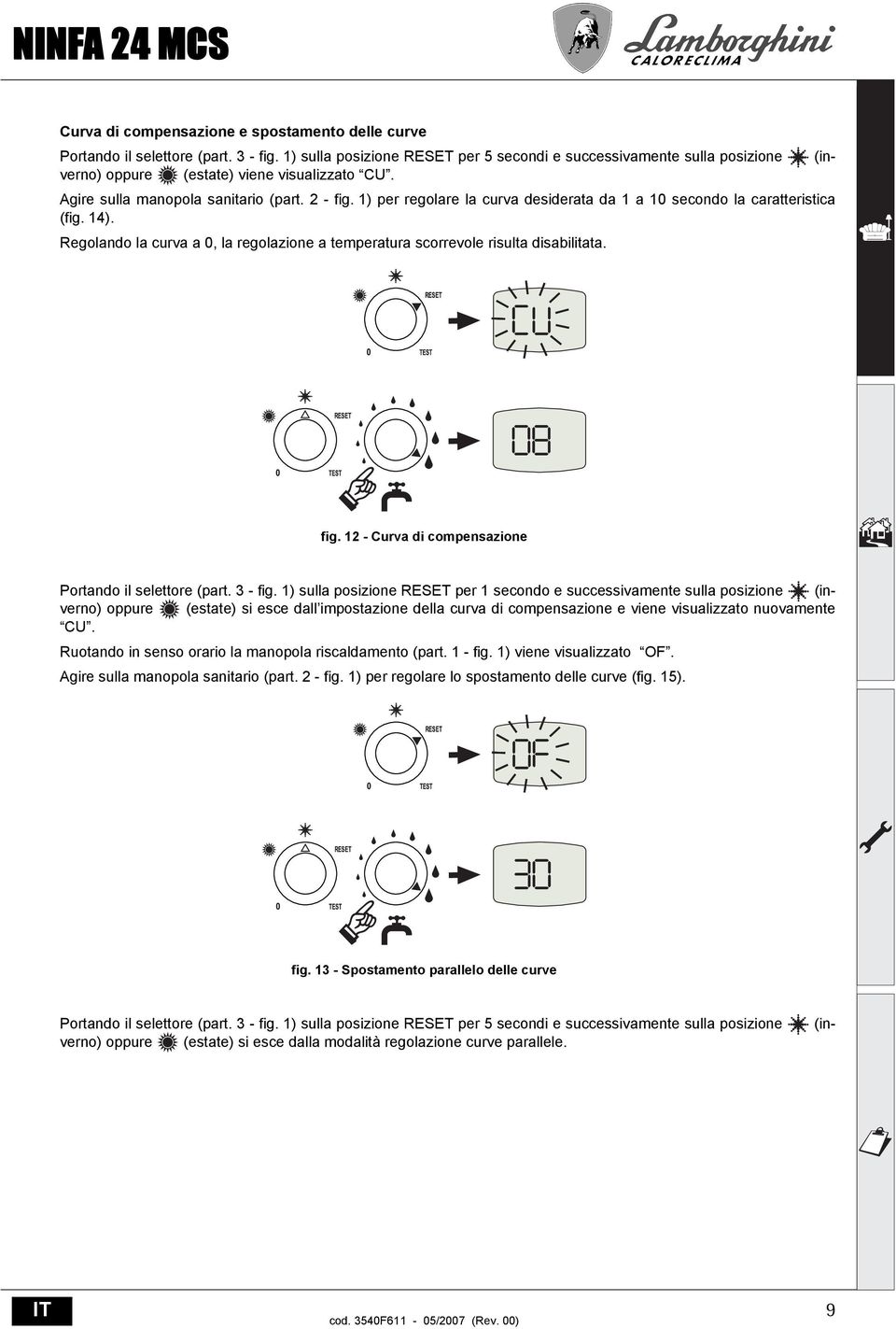 1) per regolare la curva desiderata da 1 a 10 secondo la caratteristica (fig. 14). Regolando la curva a 0, la regolazione a temperatura scorrevole risulta disabilitata. fig.