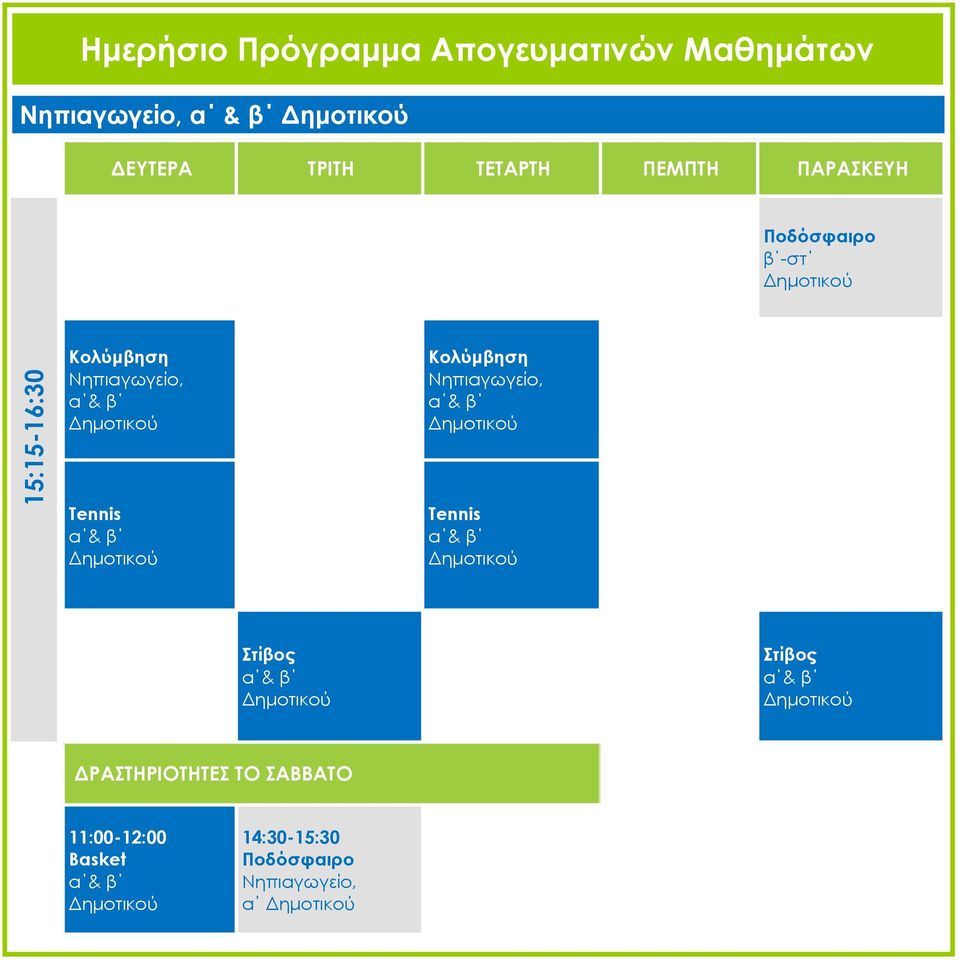 α & β Δημοτικού Tennis α & β Δημοτικού Tennis α & β Δημοτικού Στίβος α & β Δημοτικού Στίβος α & β