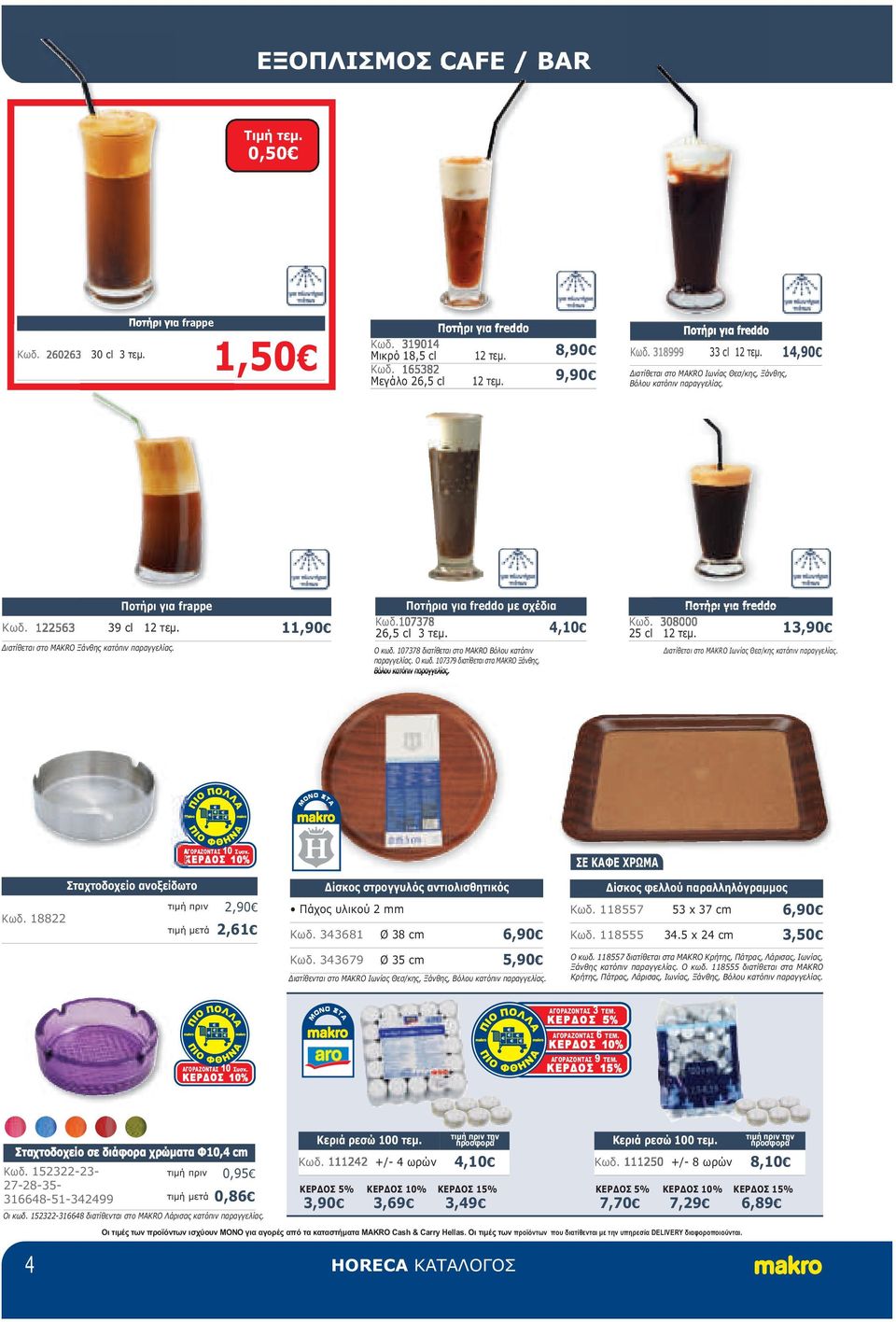 Ποτήρι για freddo Κωδ. 5 cl τεµ.,90 ιατίθεται στο MAKRO Ιωνίας Θεσ/κης. ΑΓΟΡΑΖΟΝΤΑΣ 0 Συσκ. Κ Ε Ρ Ο Σ 0% Σταχτοδοχείο ανοξείδωτο,90 Κωδ. 88,6 ίσκος στρογγυλός αντιολισθητικός Πάχος υλικού mm Κωδ.