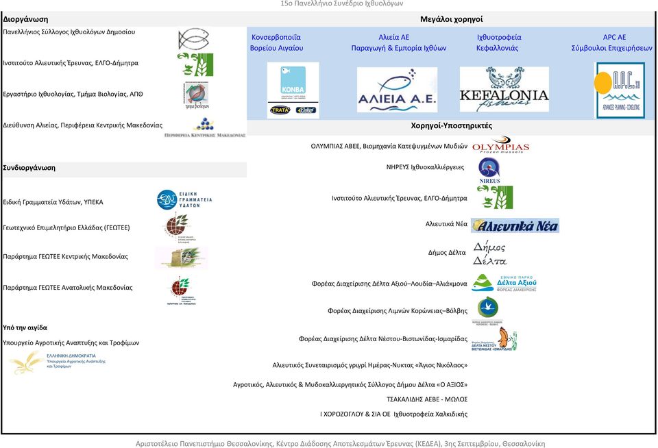 ΟΛΥΜΠΙΑΣ ΑΒΕΕ, Βιομηχανία Κατεψυγμένων Μυδιών ΝΗΡΕΥΣ Ιχθυοκαλλιέργειες Συνδιοργάνωση Ινστιτούτο Αλιευτικής Έρευνας, ΕΛΓΟ- Δήμητρα Ειδική Γραμματεία Υδάτων, ΥΠΕΚΑ Αλιευτικά Νέα Γεωτεχνικό Επιμελητήριο