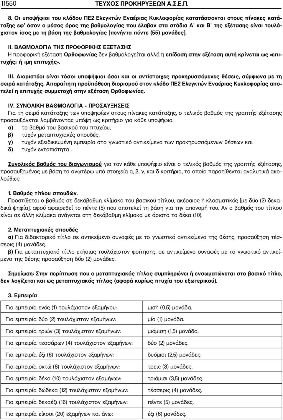 ίσος με τη βάση της βαθμολογίας [πενήντα πέντε (55) μονάδες]. ΙΙ.