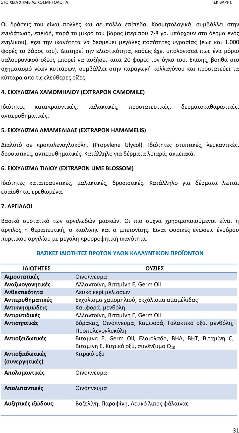 Διατηρεί την ελαστικότητα, καθώς έχει υπολογιστεί πως ένα μόριο υαλουρονικού οξέος μπορεί να αυξήσει κατά 20 φορές τον όγκο του.