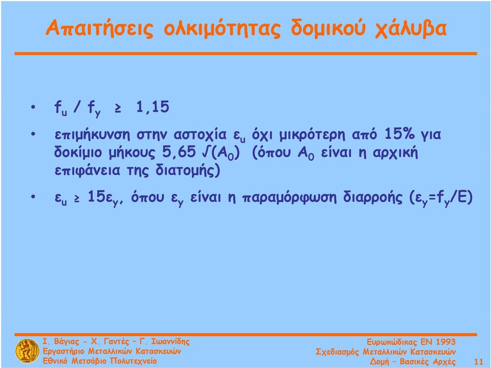 0 ) (όπου A 0 είναι η αρχική επιφάνεια της διατομής) ε u 15ε y,