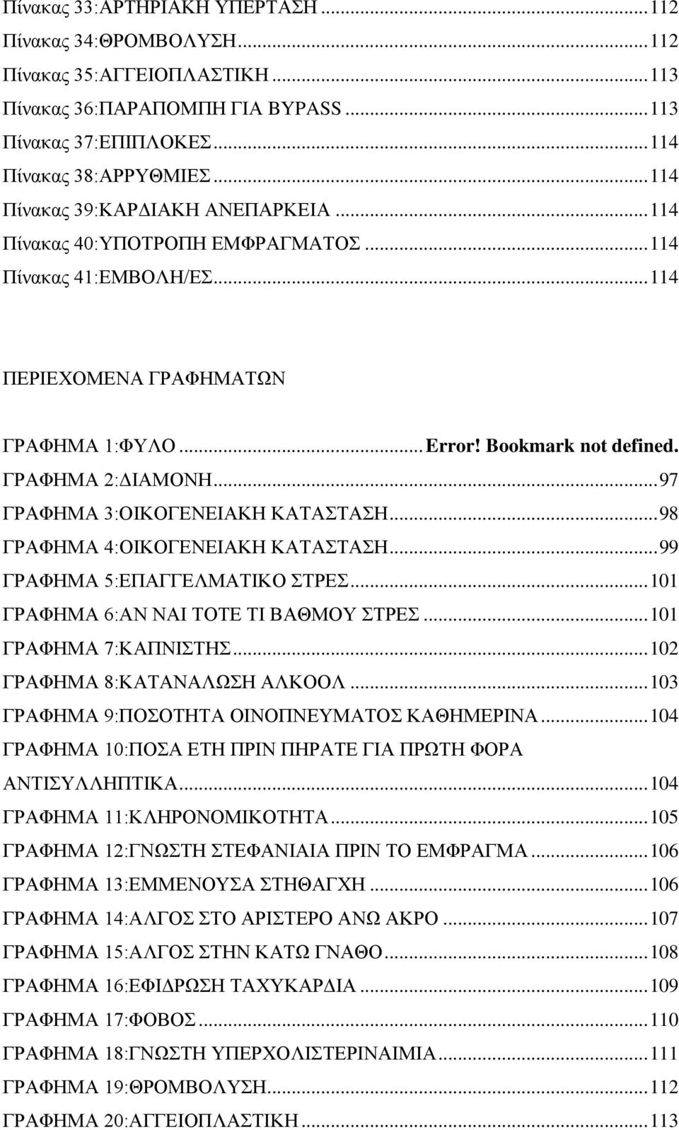 .. 97 ΓΡΑΦΗΜΑ 3:ΟΙΚΟΓΕΝΕΙΑΚΗ ΚΑΤΑΣΤΑΣΗ... 98 ΓΡΑΦΗΜΑ 4:ΟΙΚΟΓΕΝΕΙΑΚΗ ΚΑΤΑΣΤΑΣΗ... 99 ΓΡΑΦΗΜΑ 5:ΕΠΑΓΓΕΛΜΑΤΙΚΟ ΣΤΡΕΣ... 101 ΓΡΑΦΗΜΑ 6:ΑΝ ΝΑΙ ΤΟΤΕ ΤΙ ΒΑΘΜΟΥ ΣΤΡΕΣ... 101 ΓΡΑΦΗΜΑ 7:ΚΑΠΝΙΣΤΗΣ.