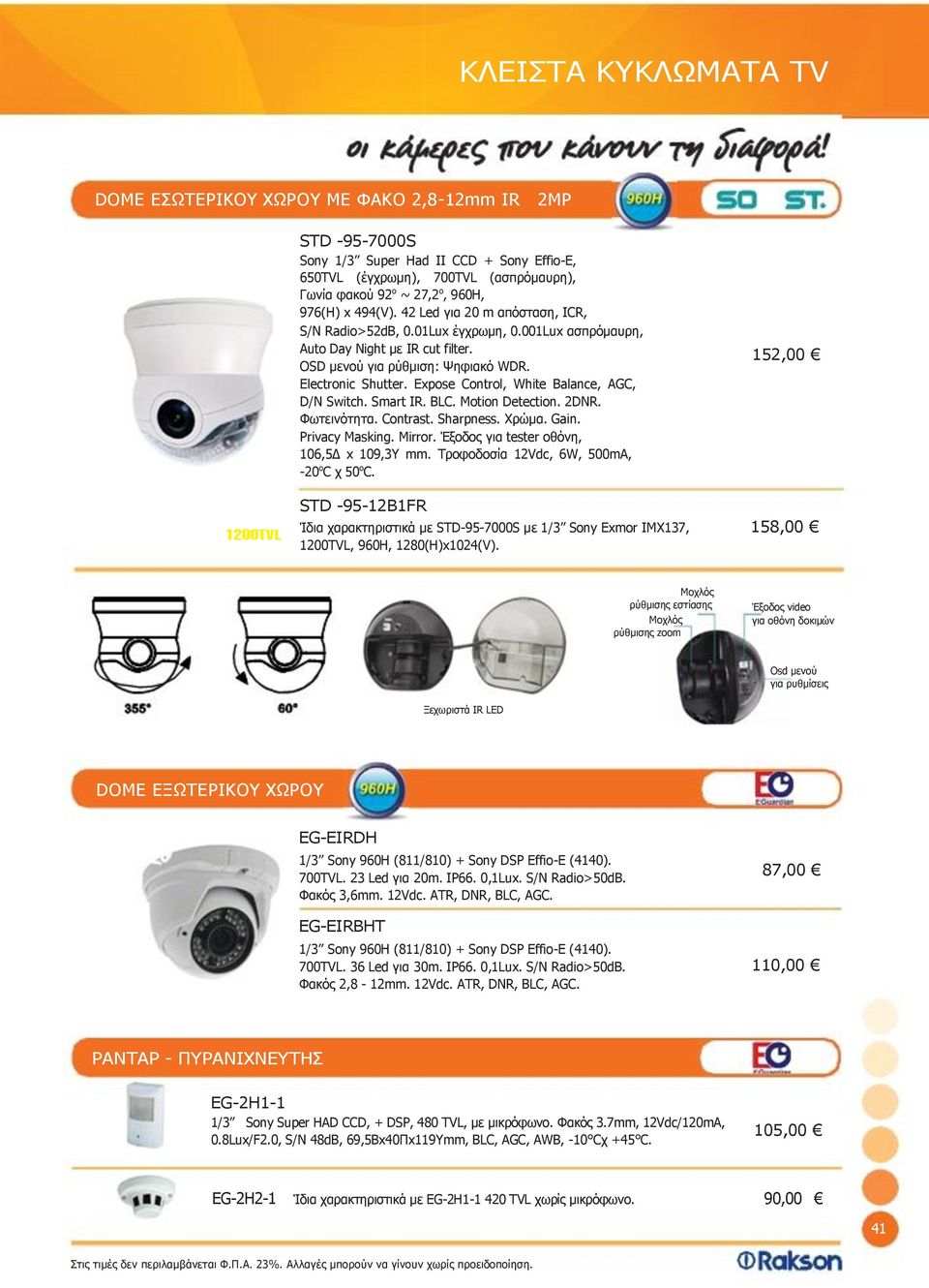 Expose Control, White Balance, AGC, D/N Switch. Smart IR. BLC. Motion Detection. 2DNR. Φωτεινότητα. Contrast. Sharpness. Χρώμα. Gain. Privacy Masking. Mirror.